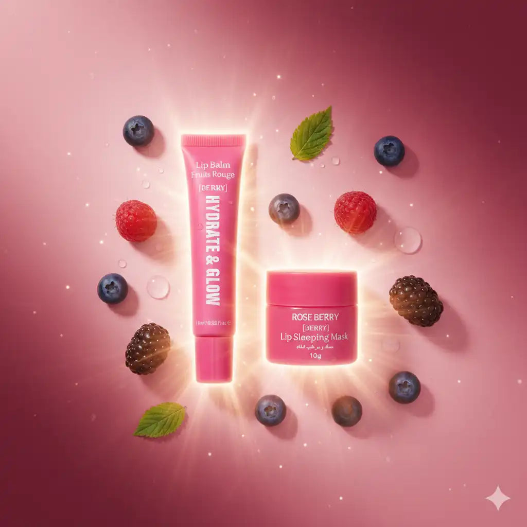 Berry Lip Care Duo – Hydrating Lip Balm & Rose Berry Lip Sleeping Mask